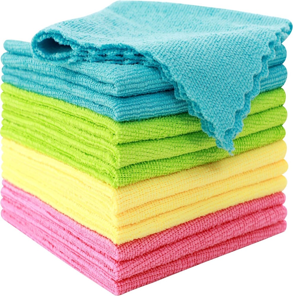 MOONQUEEN 12 Pack Microfiber Cleaning Cloth - 12 Pack, Green/Blue/Yellow/Pink