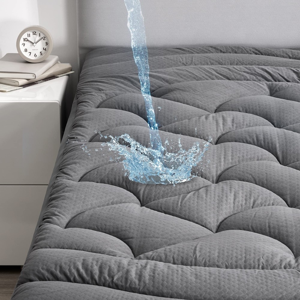 SLEEP ZONE Grey Waterproof Mattress Pad Full Size, Premium Soft Embossed Matt...