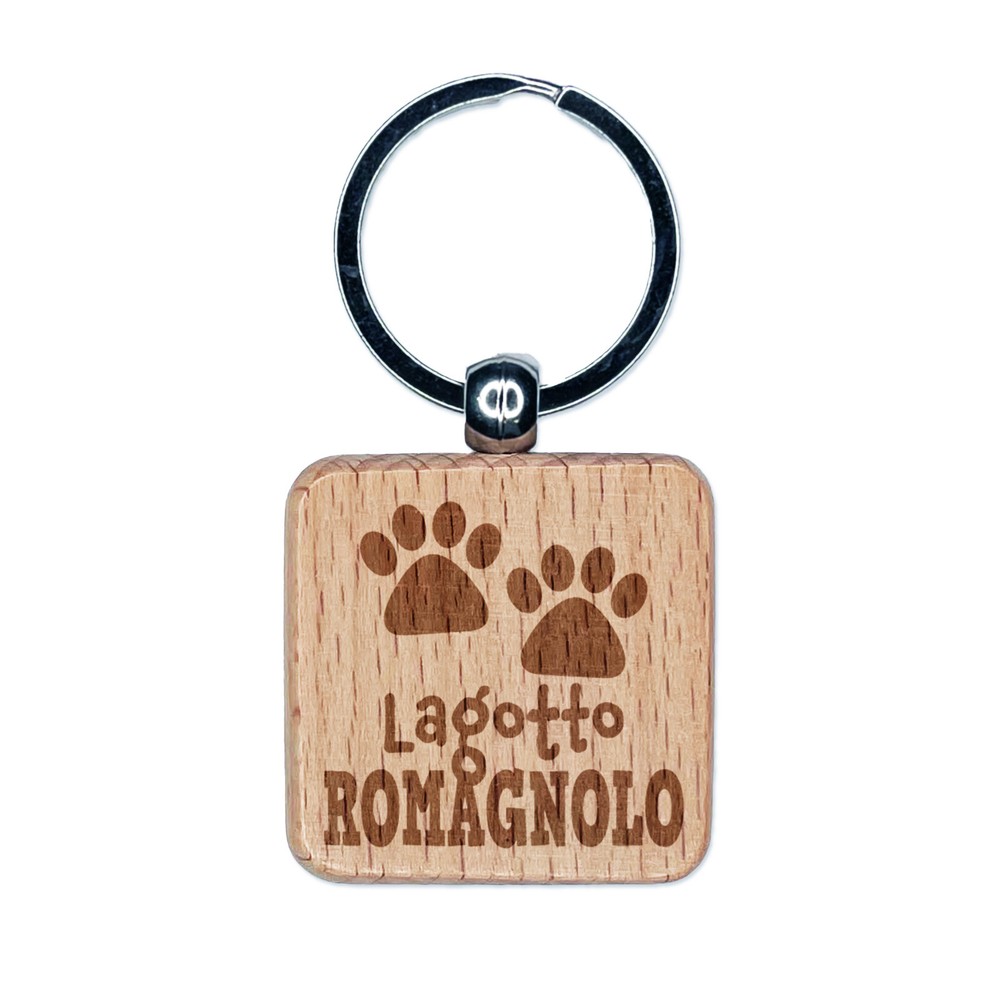 Lagotto Romagnolo Paw Print Engraved Wooden Keychain