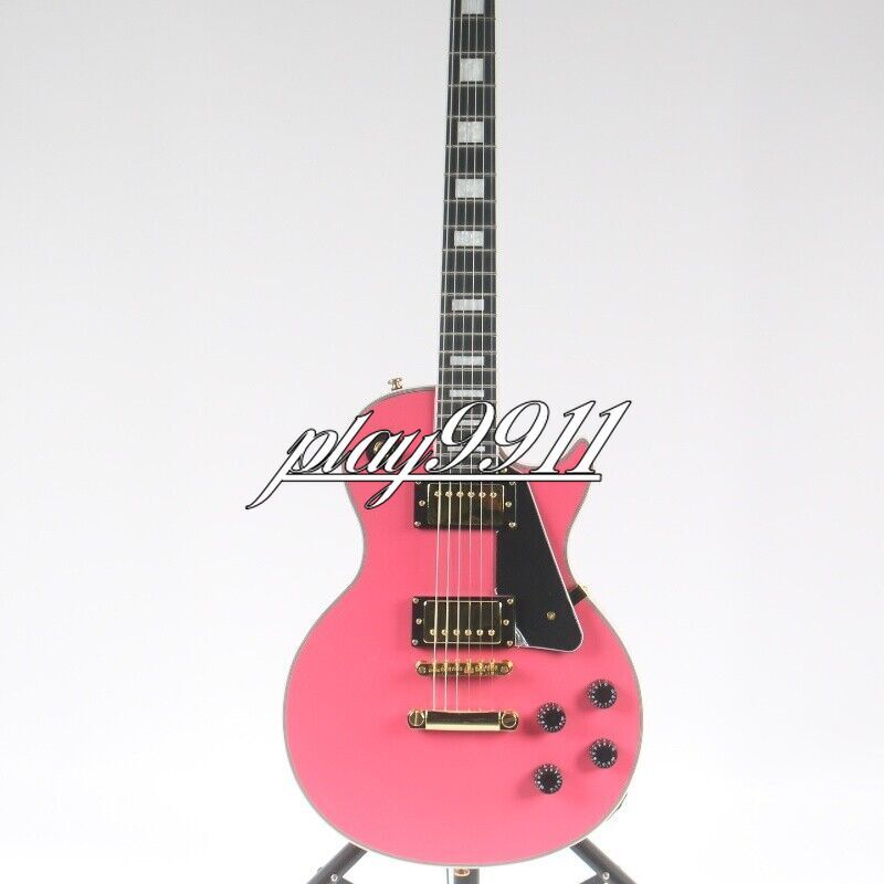 LP Custom Bright Pink HH Pickups Gold Hardware Electric Guitar Black Pick Guard