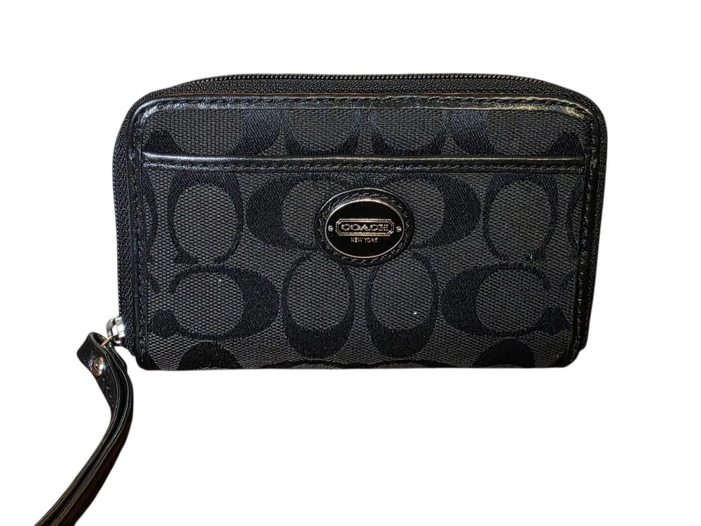 Coach Black Signature C Canvas Zip Wristlet Wallet
