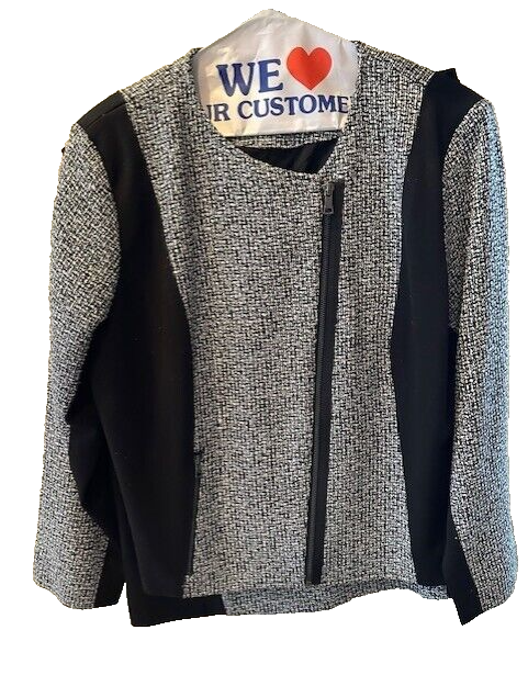 Tahari Womens Black White Full Zip Skirt Suit Size 12 Formal Business Career