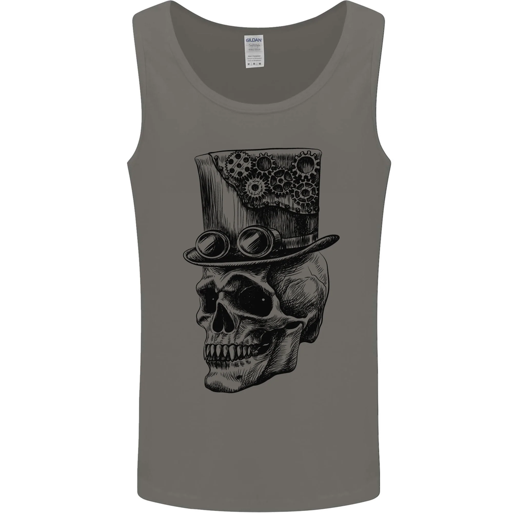 Steampunk Skull With Top Hat Mens Vest Tank Top