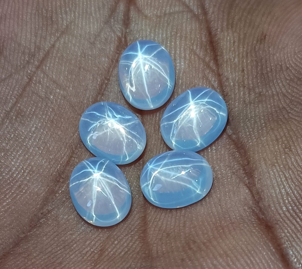 5 Pcs  Natural 6-Rays White Star Sapphire Oval Cabochon Loose Certified Gemstone