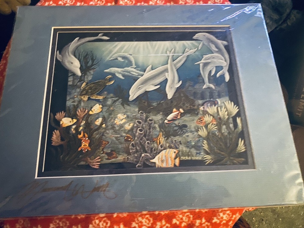 Vintage Markus Willis Tales Of Atlantis 3D Art Print Matted Signed Dolphins