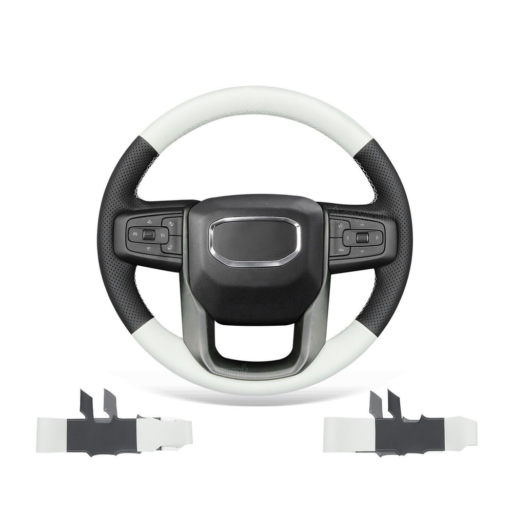 Handsewn Embossed Brown Leather Steering Wheel Cover for GMC Sierra 1500 Limited