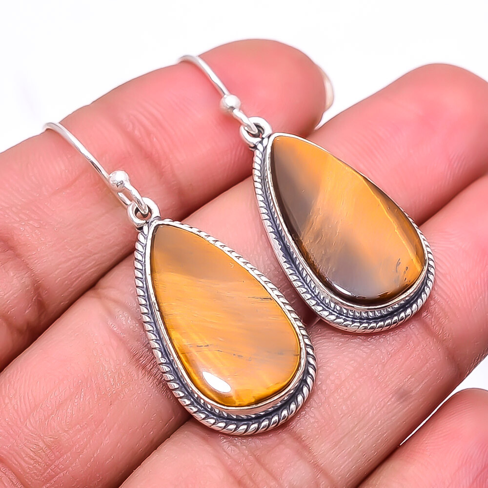 South Africa Natural Yellow Tiger Eye Ster. Silver Earring 1.64