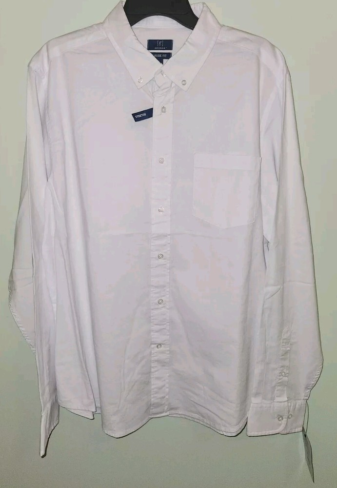George Men's XL Long Sleeve WHITE Poplin Button Shirt Classic Fit #10725