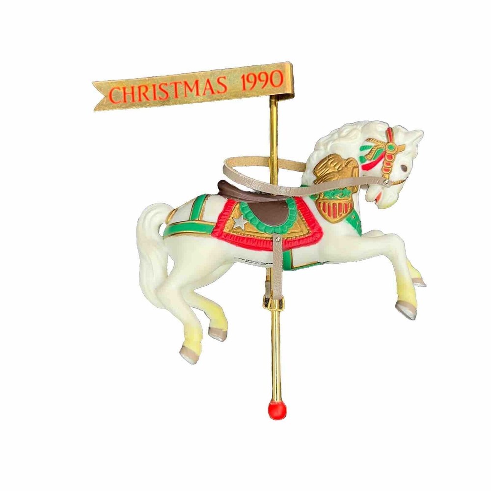 Vintage ENESCO Yuletide Ride Horse Carousel Christmas Tree Ornament (4.5 in)