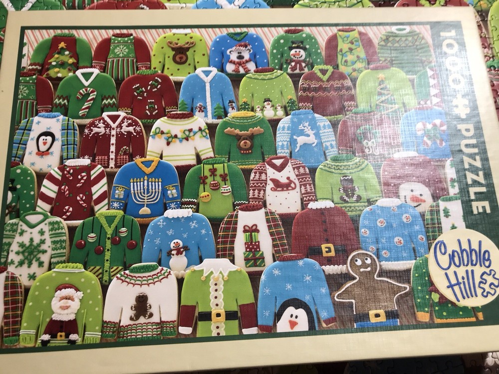 Cobble Hill Ugly Xmas Sweaters 1000 Piece Jigsaw Puzzle 19”x 26” - All Pieces
