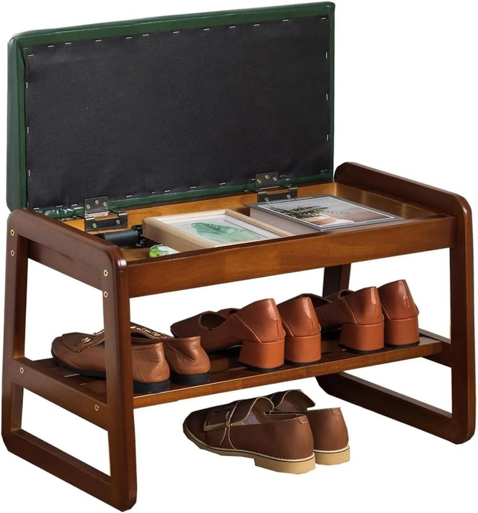 2-Tier Shoe Bench with Cushion for Entryway Hallway Dorm Living Room Storage