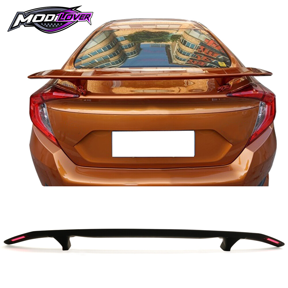 Universal Fitment Rear Trunk Spoiler Deck Wing With 2 Post&LED Turn Signal Light
