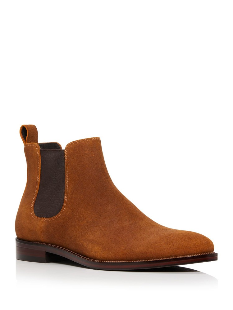 Designer Brand Mens Brown Back Pull-Tab Round Toe Block Heel Leather Chelsea 13