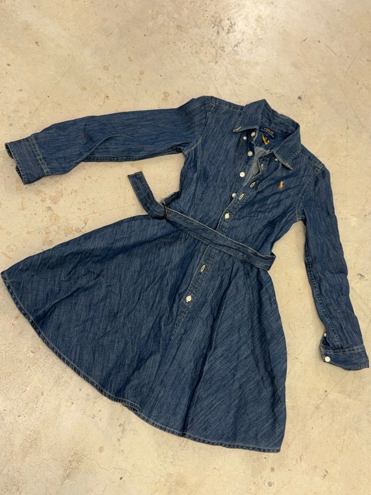 Polo Ralph Lauren Girls Dress  Size 8 Blue Denim  With Belt