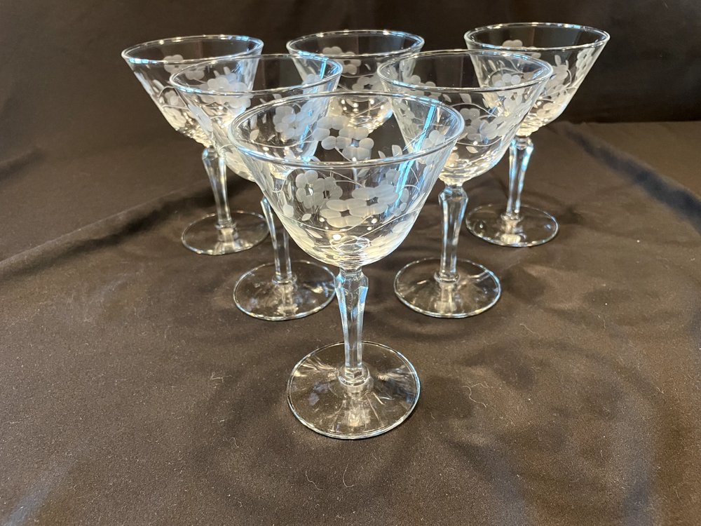 1962 Vintage Libbey Glass Glenmore Etched Champagne Sherbet 6 Inch Tall