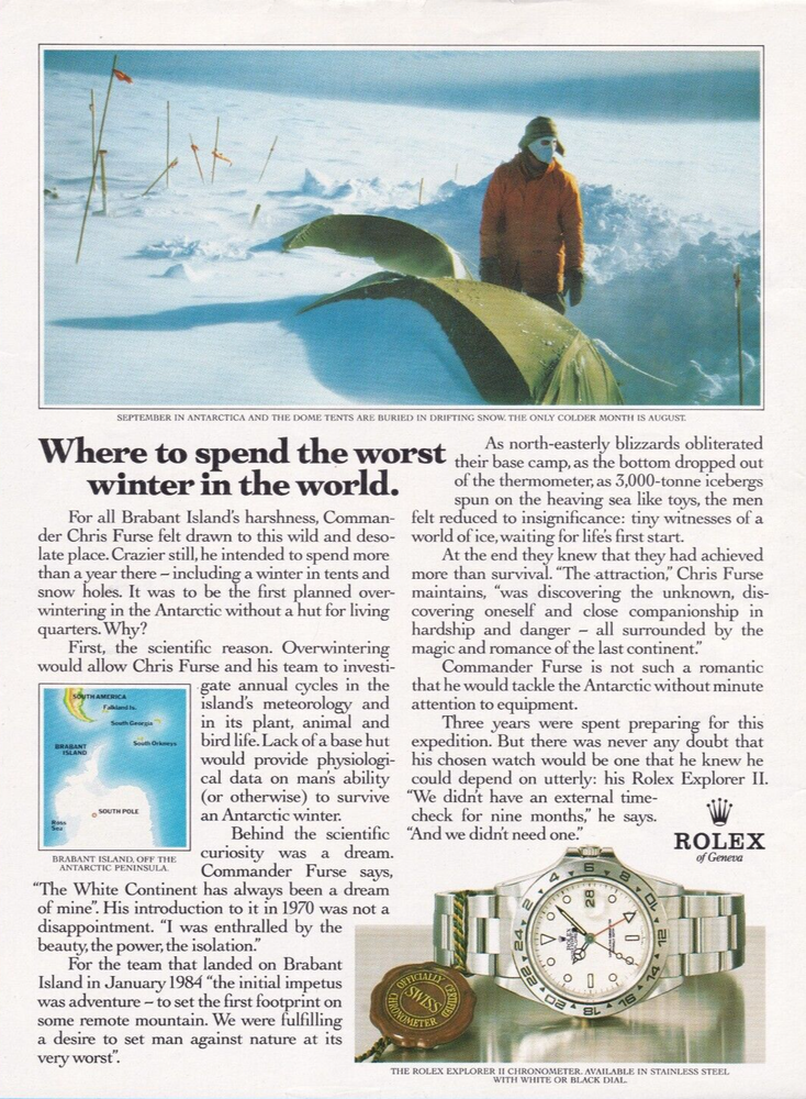 ROLEX Explorer Brabant Island's Original  Vintage 1988 Print Ad!!