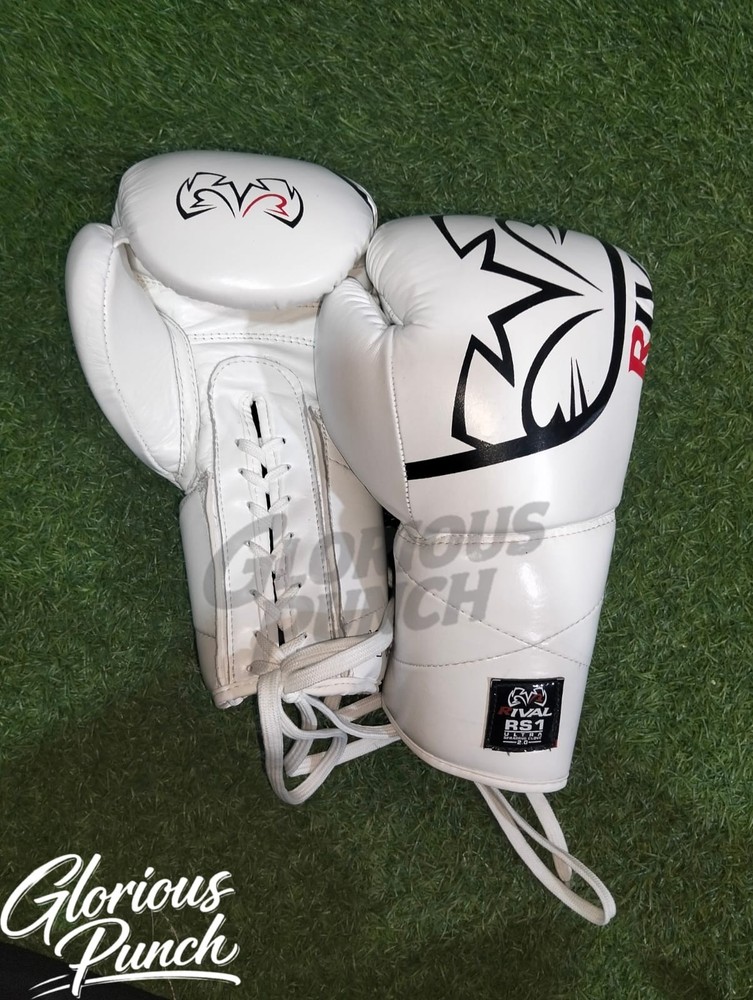 Rival Boxing RS1 Ultra Fight Lace Up Leather Boxing Gloves 8oz-16oz White