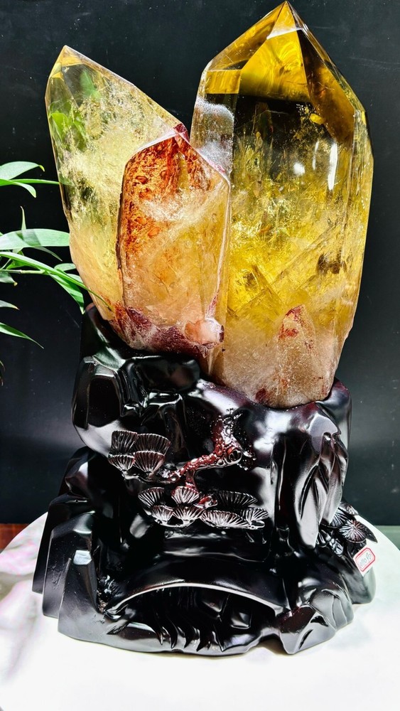 24LB Natural Citrine Fire Quartz Obelisk Crystal Wand Point for Healing and Energy with Included Display Stand