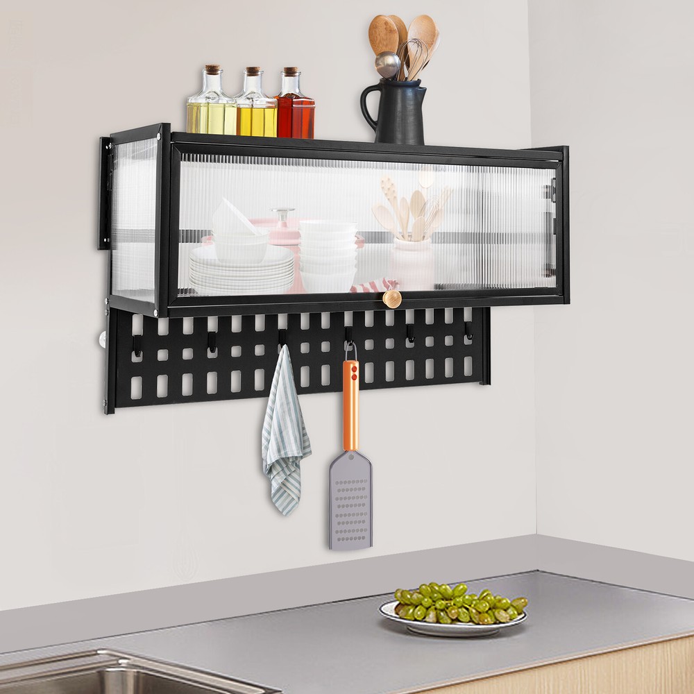Wall Mount Kitchen Flip Up Door Cabinet Storage Shelf Holds 55lbs