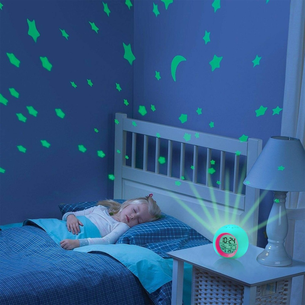 Tarklanda Kids Alarm Clock with Moon Stars Projector and 7 Color Changing Night Light