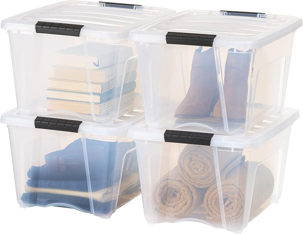4 Pack 32 Qt Stackable Plastic Storage Bins Box Nestable Containers w/Lids US
