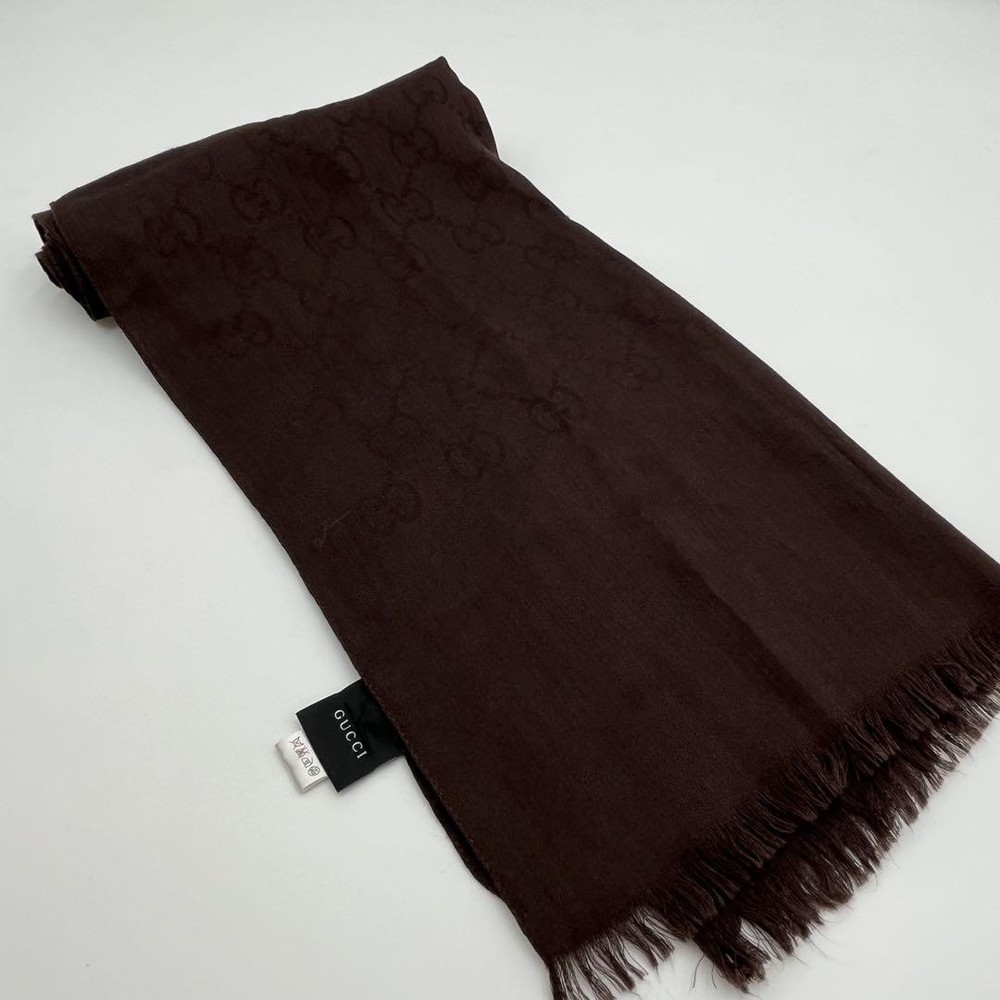 Gucci Dark Brown Silk Stole with GG Logo Imported From Japan