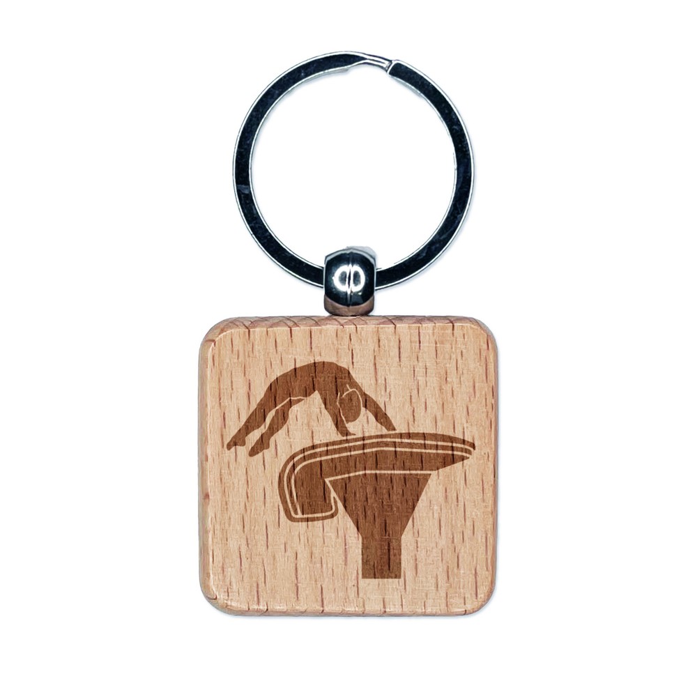 Vault Artistic Gymnastics Engraved Wood Square Keychain Tag Charm