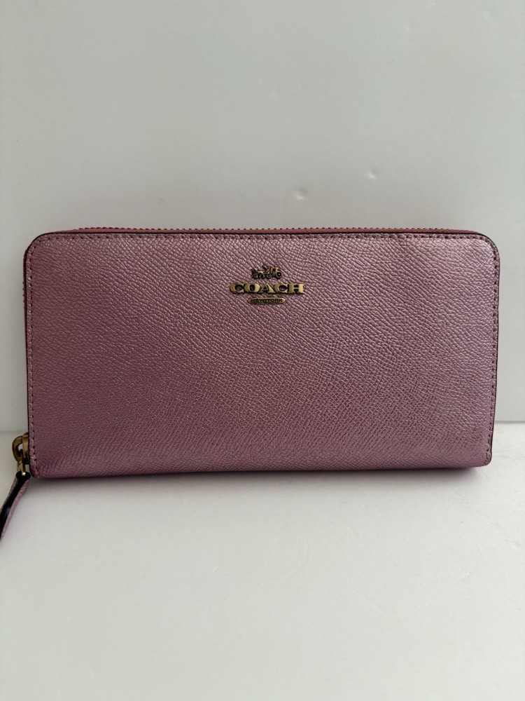 Coach Accordion Zip - Around  Wallet – Metallic Pink Leather/ Gold Logo EUC