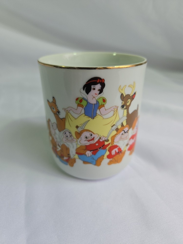 Vintage Disney World Snow White & Seven Dwarfs Gold Rim Japan Mug