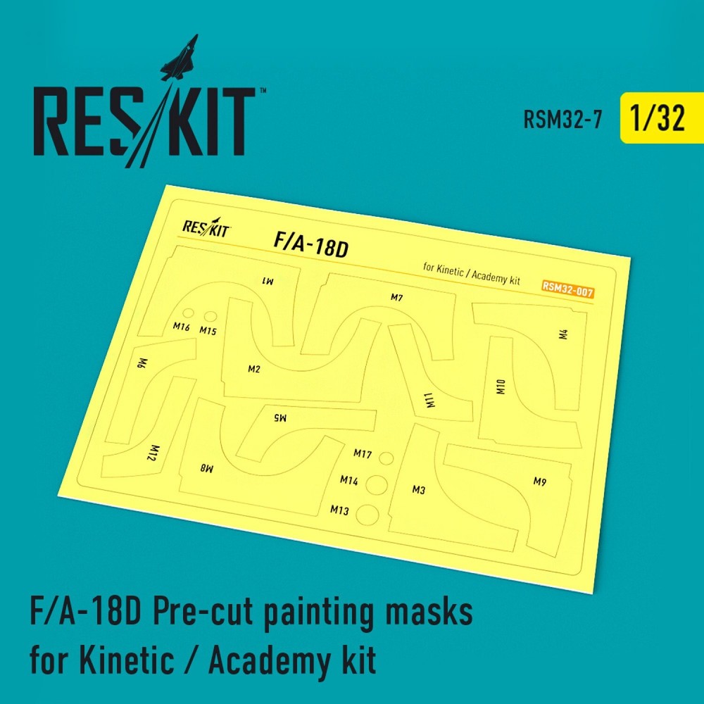 1:32 Scale ResKit RSM32-0007 F/A-18D Hornet Pre-Cut Paint Masks for Kinetic Academy Model  