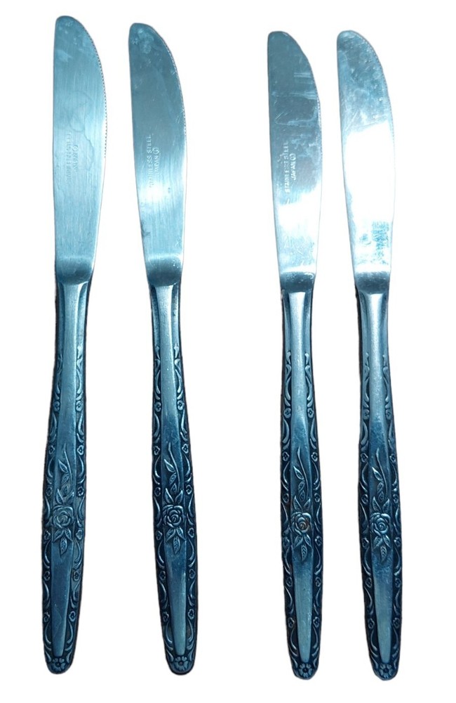 T&N Satin Black Rose Flatware Set Of 4 Knives Stainless Japan 8 1/2