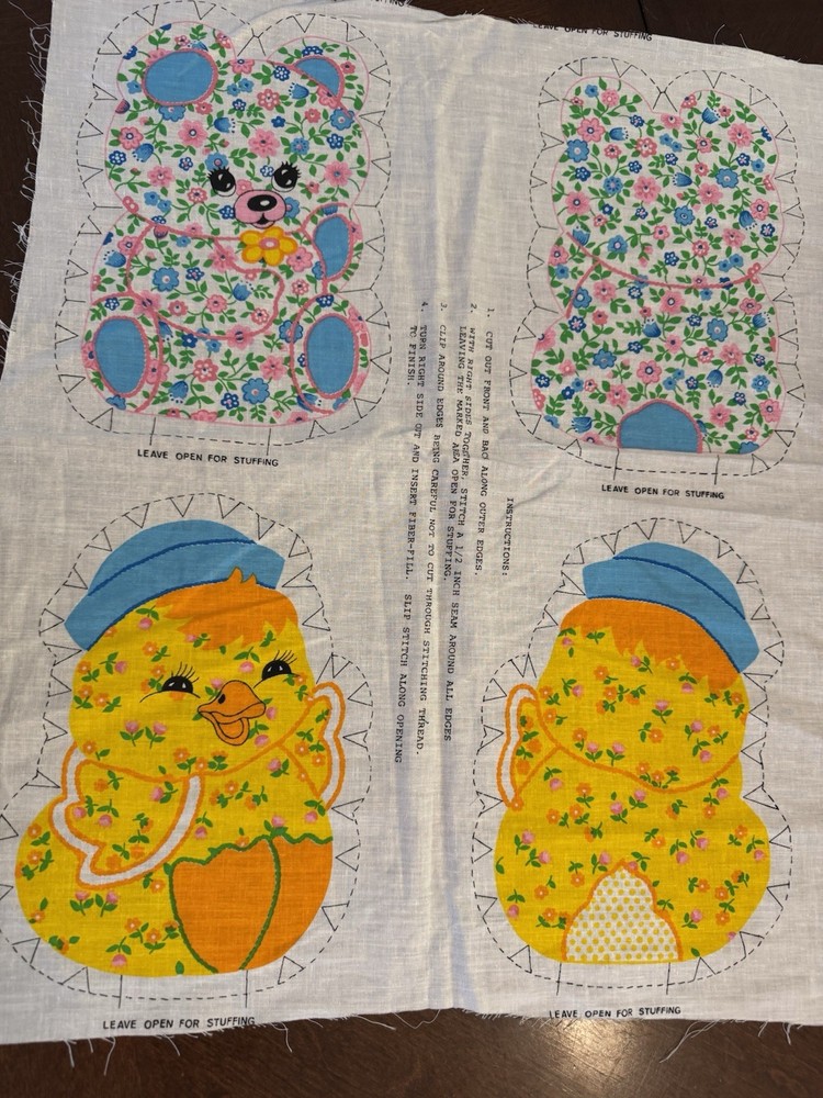 Vintage Calico Bear Duck Cut n Sew Fabric Panel for Baby Toy Pillows