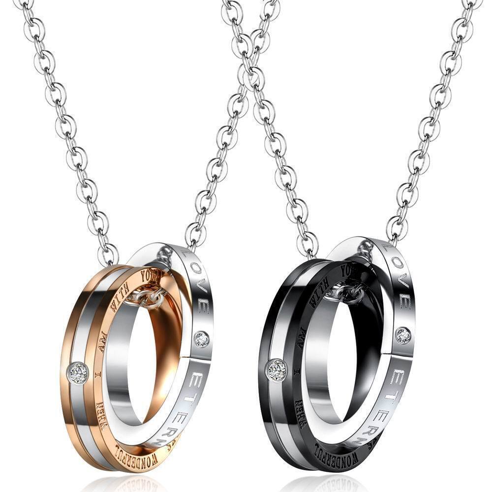 Personalized Minimalist Stylish Stainless Steel Circles Cz Pendant Couple Chain