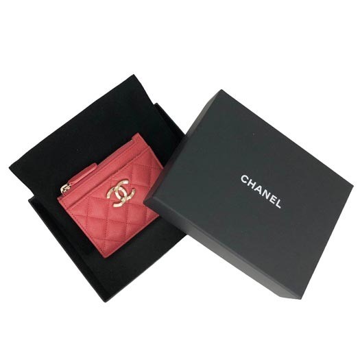 CHANEL caviar coral coin card case with gold hardware AP3139 8466