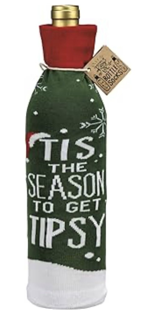 Snowman Themed Tis The Season To Get Tipsy Wine Bottle Sock Holder from Primitiv