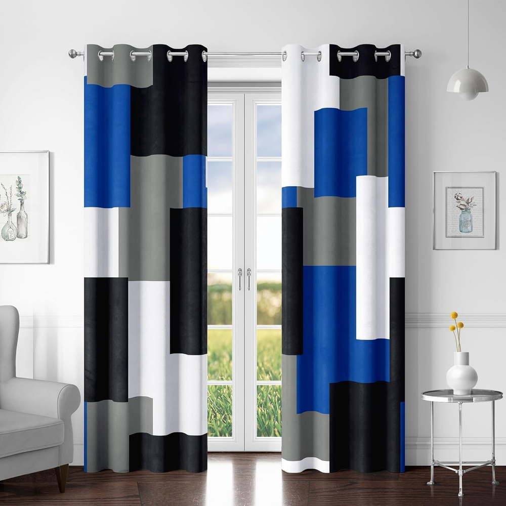 Royal Blue 100% Blackout Curtains for Bedroom 84 Inch Long 2 Panels Set Modern A