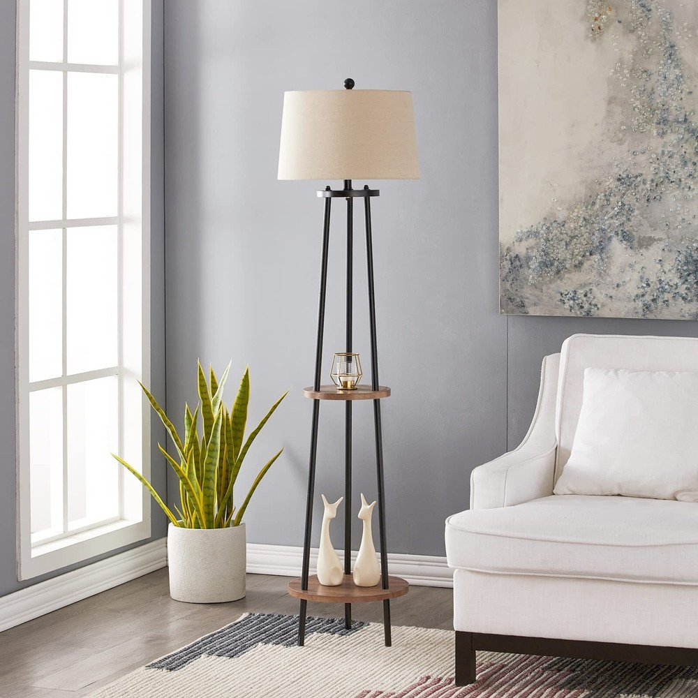 Floor Lamp with Shelf, Tripod Standing Reading Lamp with Shelves, 3 Way Dimma...