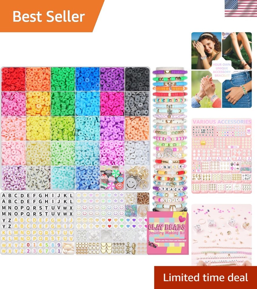 Ultimate Jewelry Making Kit with 4200 Clay Beads 400 Letter Beads in 28 Vibrant Colors  
