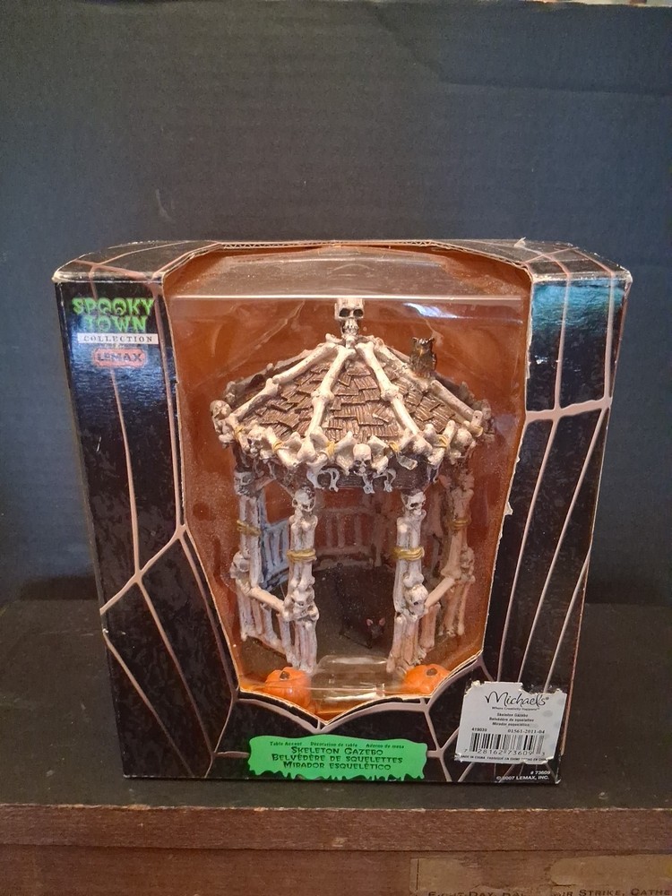Vintage Lemax Spooky Town Skeleton Gazebo Halloween Decor with Original Box
