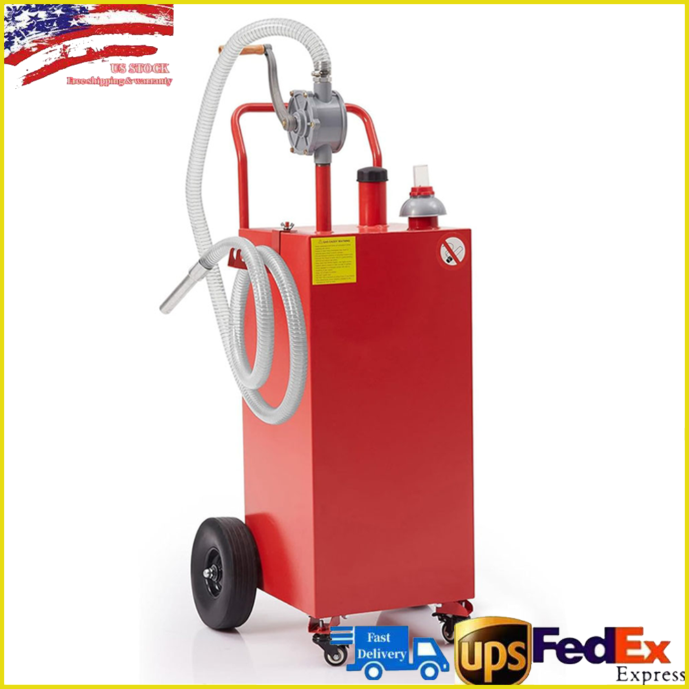 40 Gallon Red Portable Gas Caddy with 4 Wheels and Pump for Fuel Diesel Oil Transfer