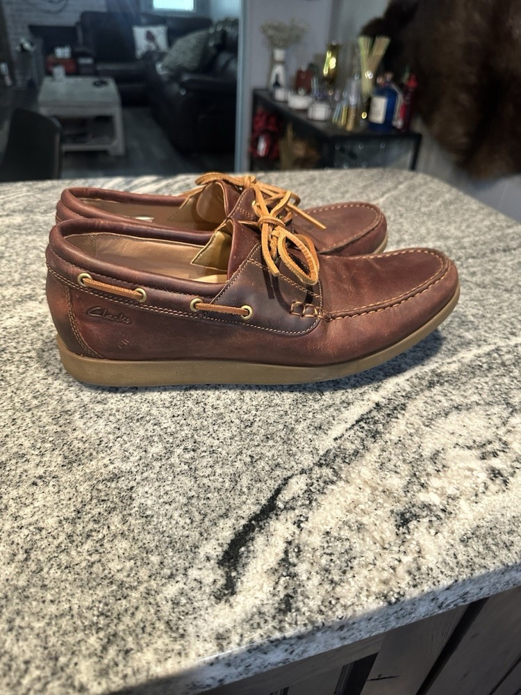 Clarks Ferius Coast Dark Tan Leather Loafers Boat Shoes Men Size 11