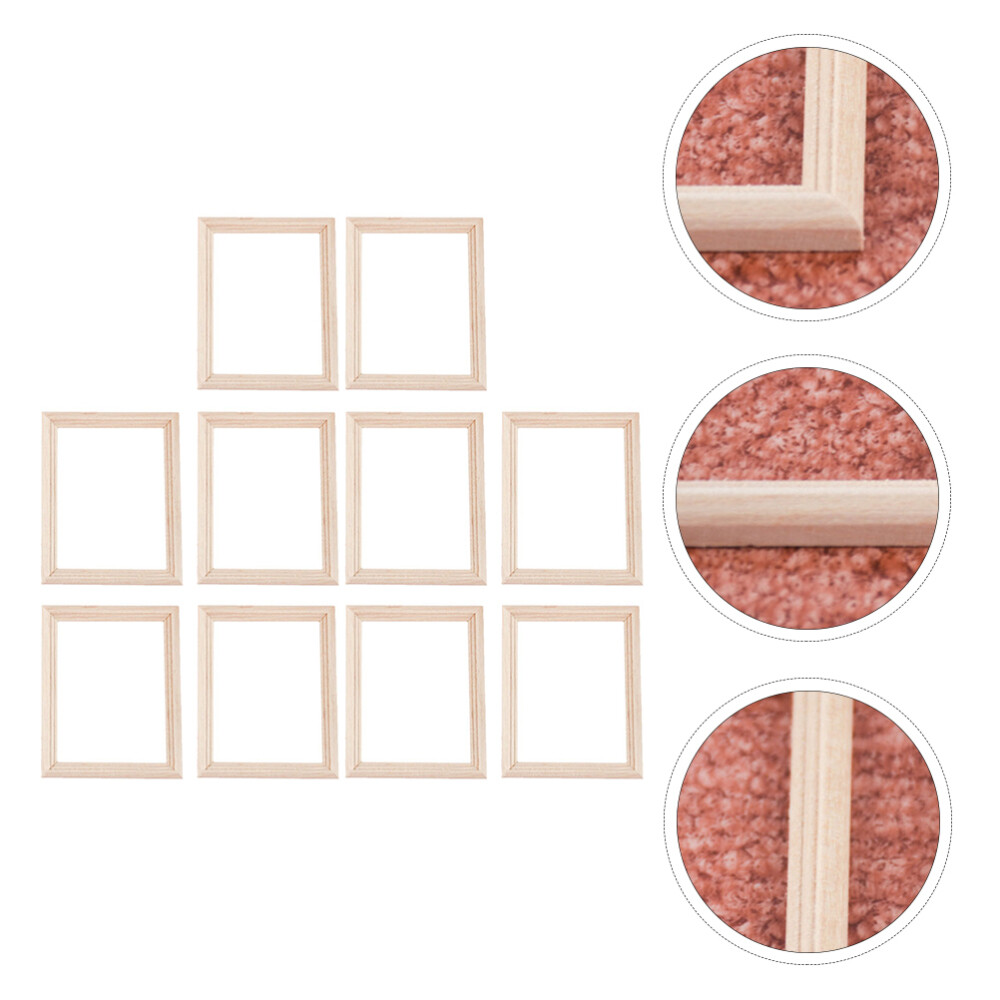 10Pcs Wall Painting Frame Doll House Wooden Frame Miniature Photo Frames