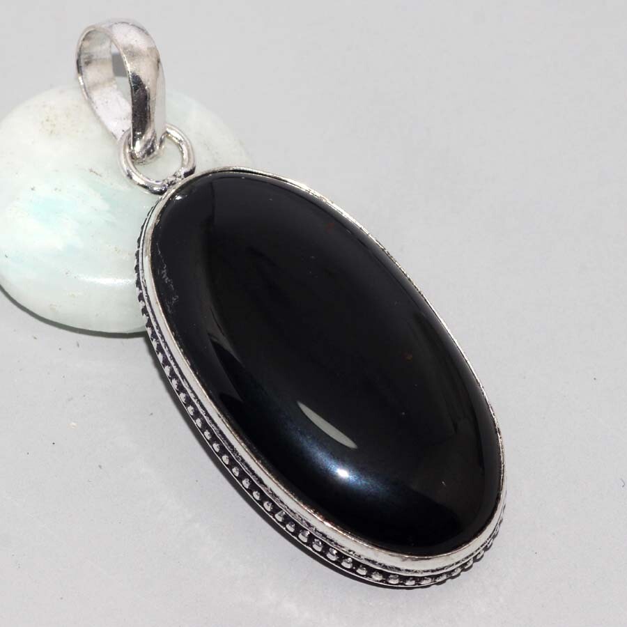 925 Silver Plated-Black Onyx Ethnic Gemstone Handmade Pendant Jewelry 2