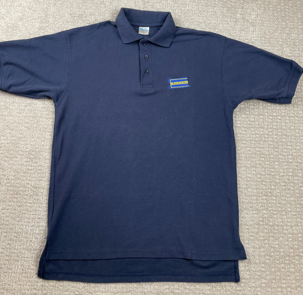 Vintage Blockbuster Video Polo Shirt Adult M Navy Employee Uniform Retro 90s