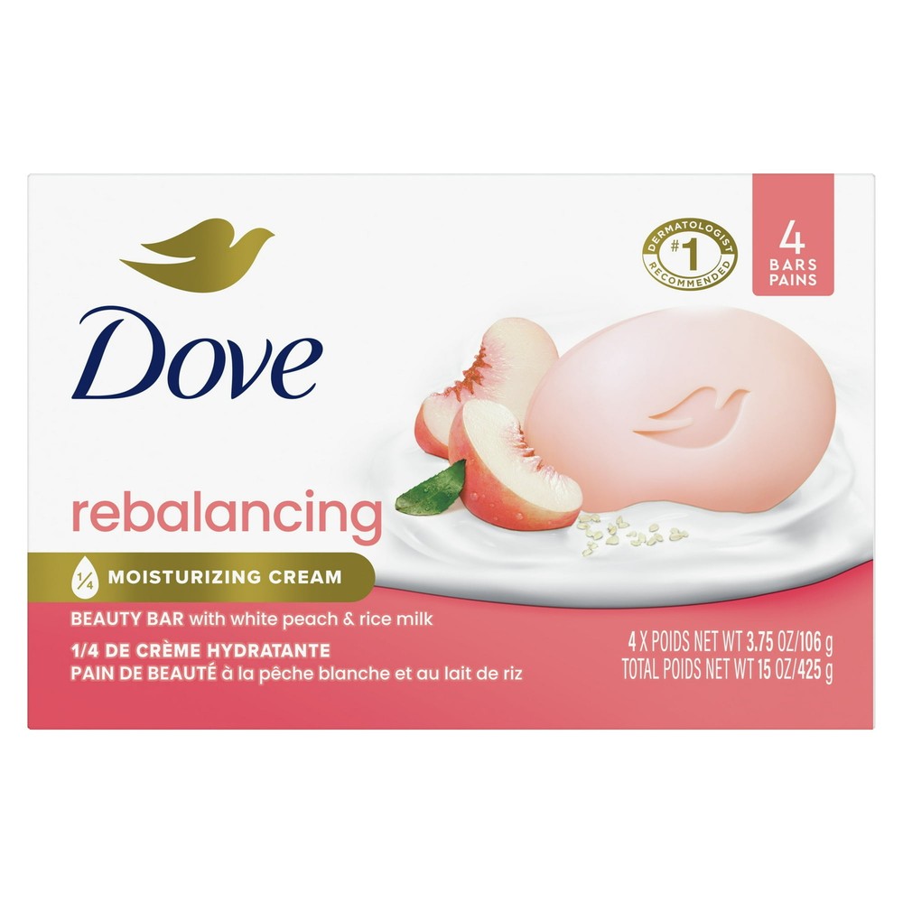 Dove Rebalancing White Peach & Rice Milk Beauty Bar Soap 4-Pack 3.75oz