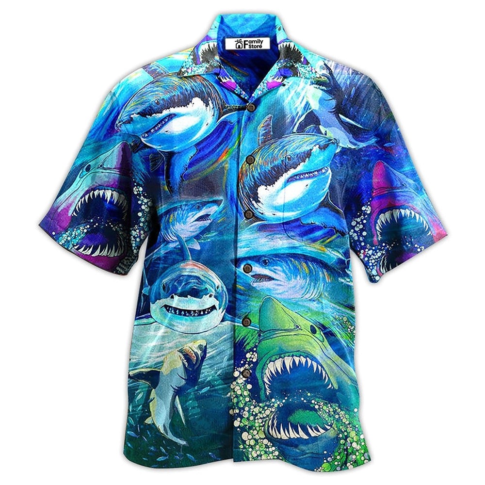 Shark Blue Ocean Hawaiian Shirt for Men US Size Summer Style New