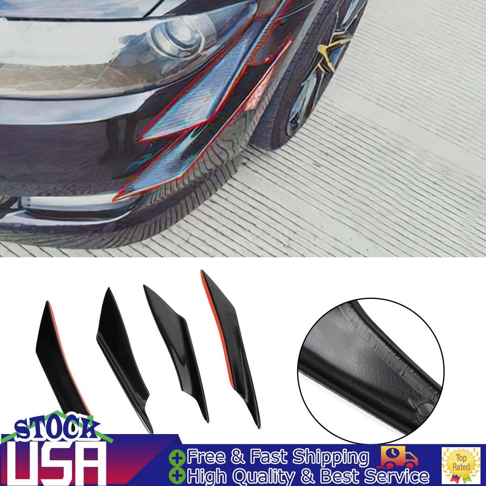 4pcs Universal Car Front Bumper Fins Body Splitter Spoiler Canards Gloss Black