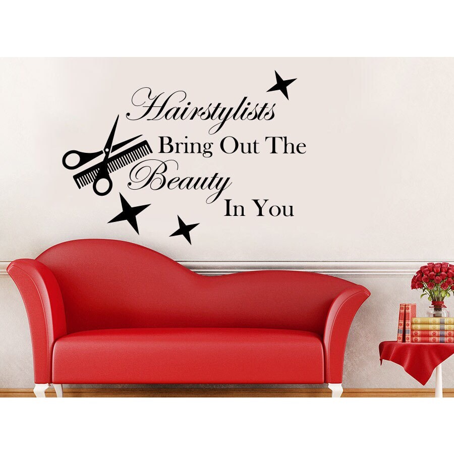 Hairstylists Bring Out The Beauty In You Wall Decal Quote Black Medium