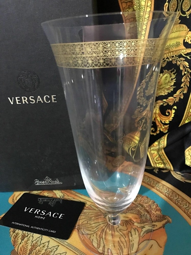 VERSACE WINE WATER BEER GOLD GREEK KEY GLASS ANY DRINK CHRISTMAS GIFT IDEA SALE-image