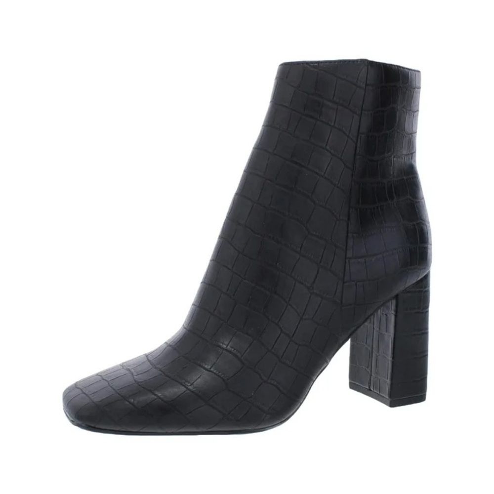 Marc Fisher Black Croc Embossed Block Heel Ankle Boots Size 10M